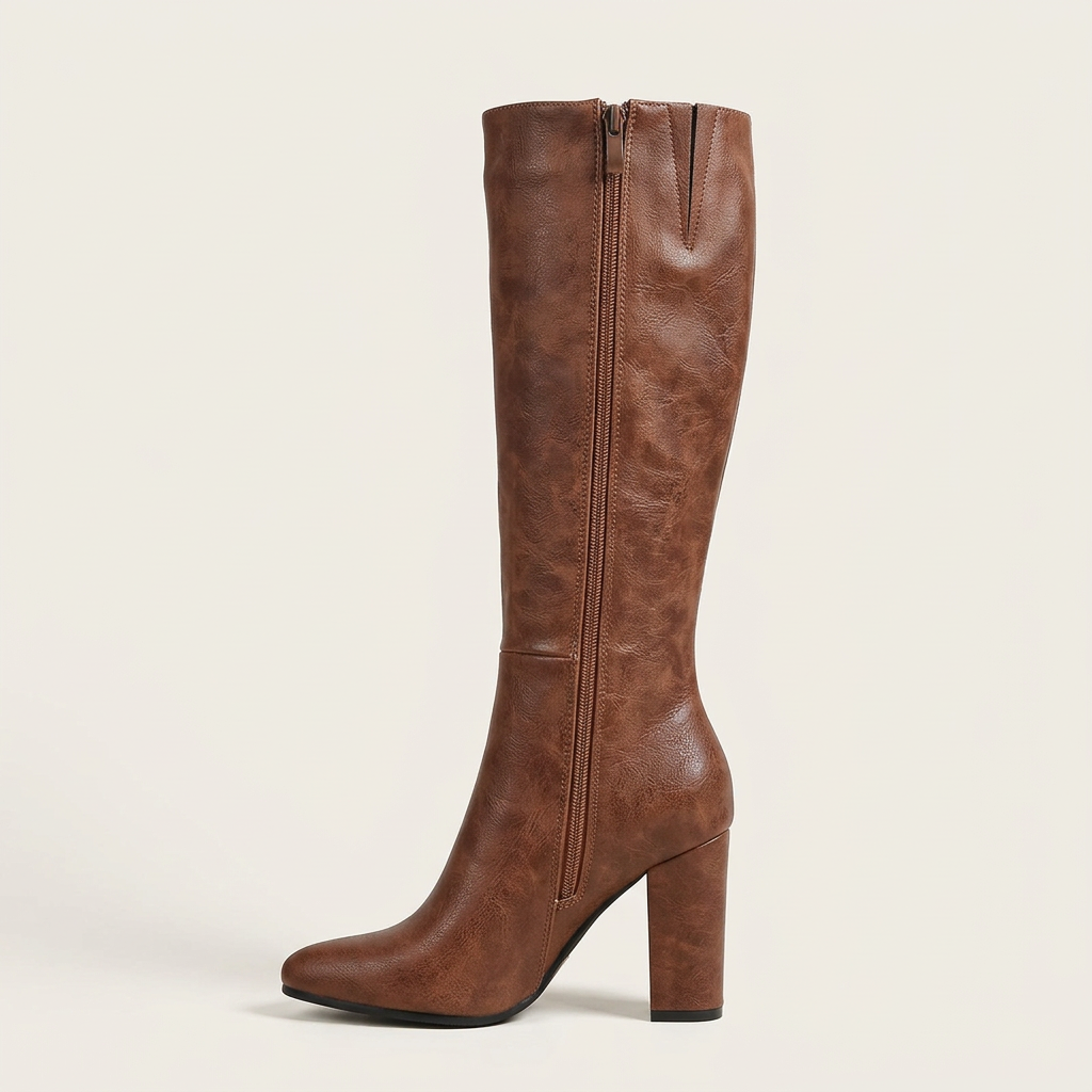Leather Knee High Block Heel Boots - studio