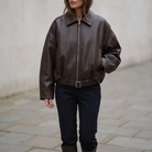 Belted Cropped Faux Leather Jacket - outdoor