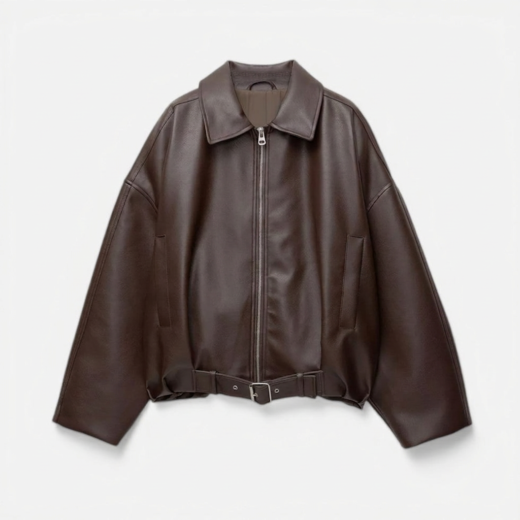 Belted Cropped Faux Leather Jacket - studio