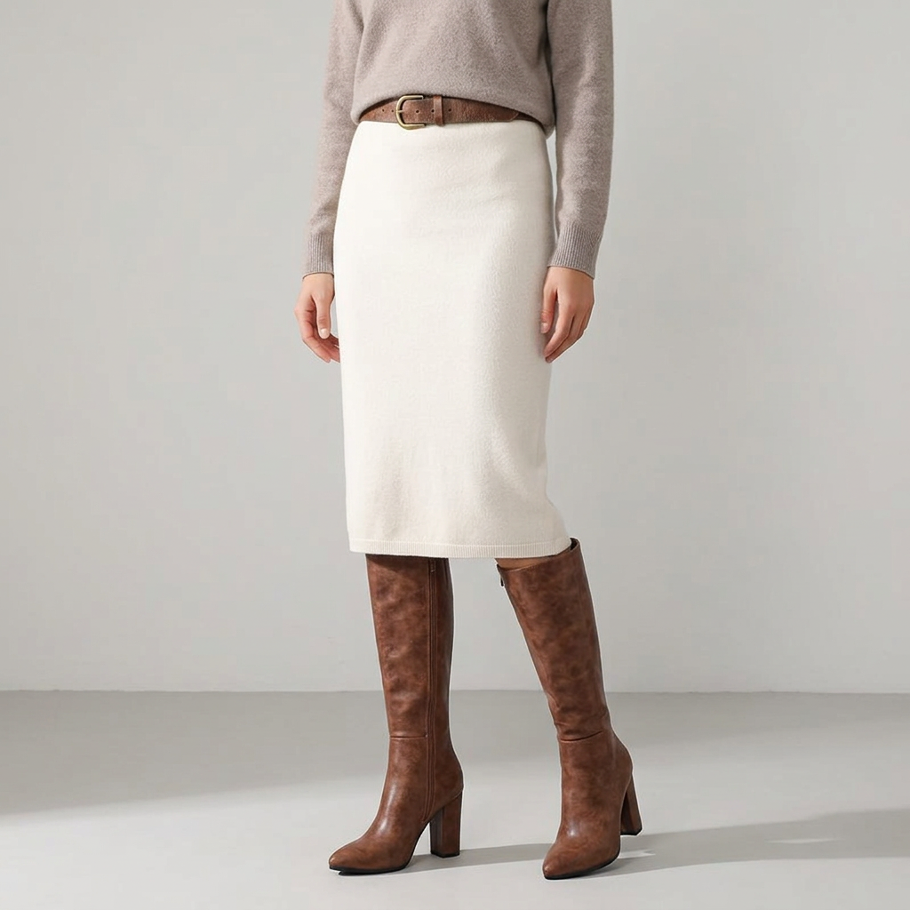 Leather Knee High Block Heel Boots - model