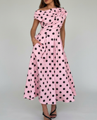 Polka Dot Midi Wedding Guest Dress - model