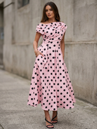 Polka Dot Midi Wedding Guest Dress - outdoor